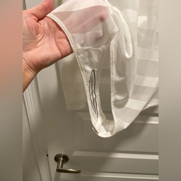 New BCBGMaxAzria White Sheer Striped Body Suit - Picture 6 of 10